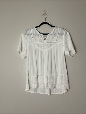 Knox Rose White Eyelet Lace Short Sleeve Blouse Cottagecore Coastal Feminine L